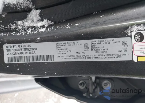 2021 Ram 1500 Big Horn 4X4 5'7 Box из США, поврежденный, VIN 1C6SRFFT7MN520750